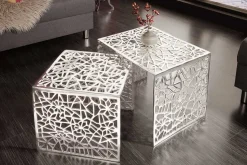 Handgearbeiteter Couchtisch ABSTRACT 49cm 2er Set silber im Gap Design