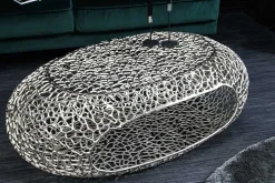 Handgearbeiteter Couchtisch ORGANIC 120cm silber Metall Blatt-Design mit Stauraum