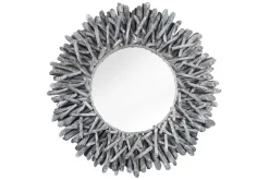 Handgearbeiteter Teakholz Spiegel RIVERSIDE 80cm grau Treibholz