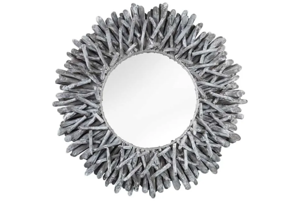 Handgearbeiteter Teakholz Spiegel RIVERSIDE 80cm grau Treibholz