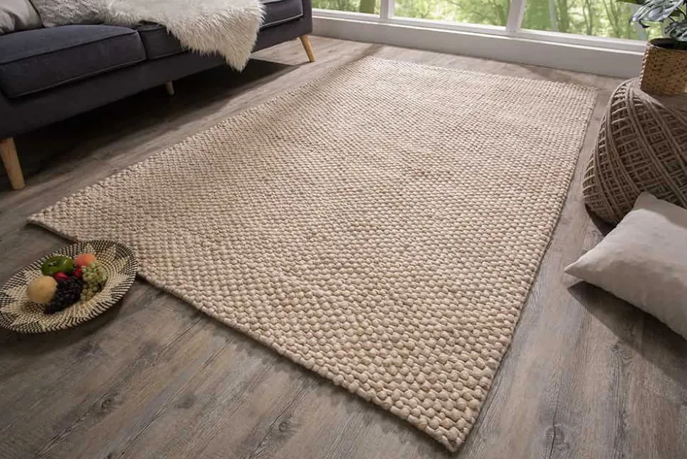 Handgearbeiteter Teppich WOOL 240x160cm beige aus Wolle