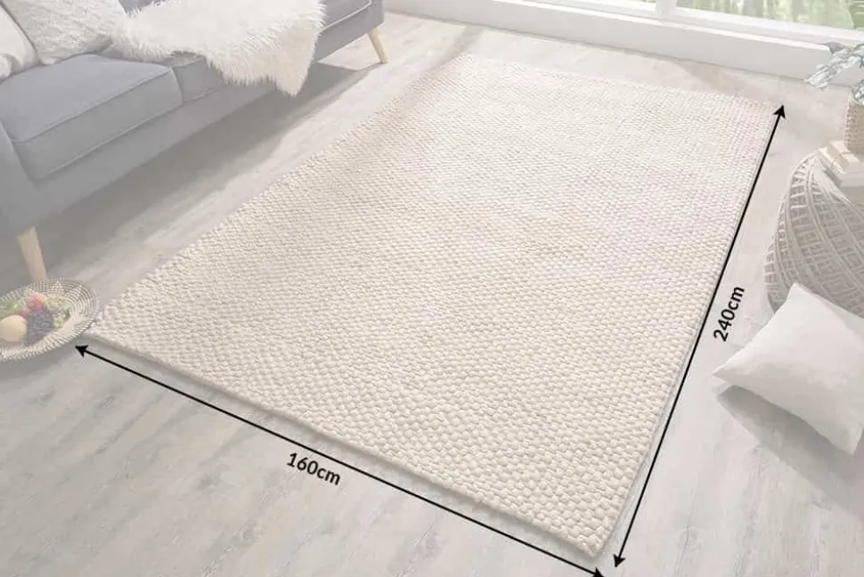 Handgearbeiteter Teppich WOOL 240x160cm beige aus Wolle