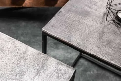 Handgearbeitetes Beistelltisch 2er Set ELEMENTS 40cm silber schwarz Couchtisch