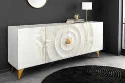 Handgearbeitetes Sideboard GOLDEN SUNSET 180cm weiß gold Mangoholz Metallbeine