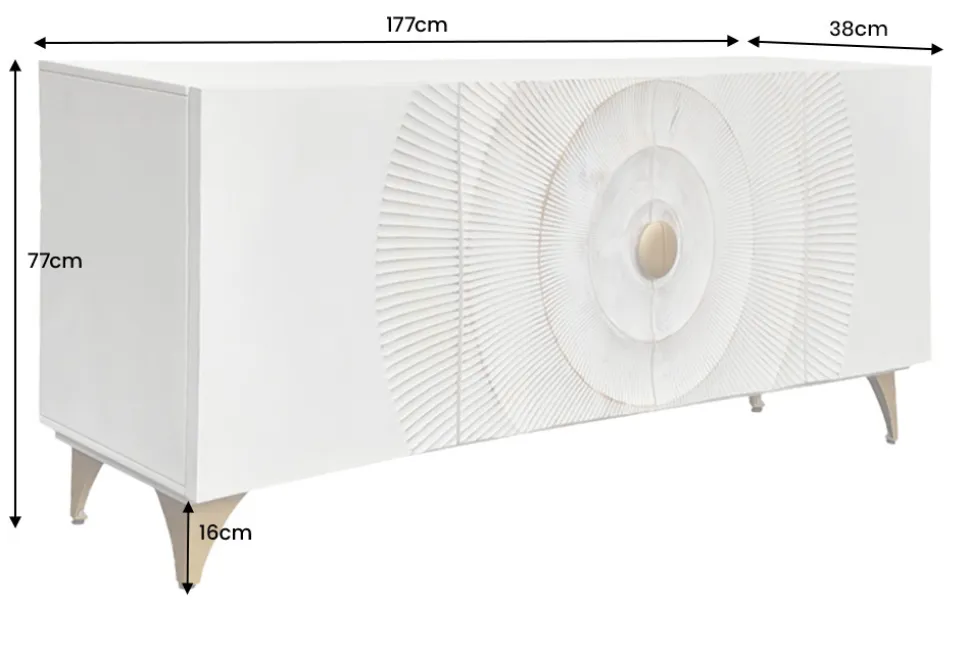 Handgearbeitetes Sideboard GOLDEN SUNSET 180cm weiß gold Mangoholz Metallbeine