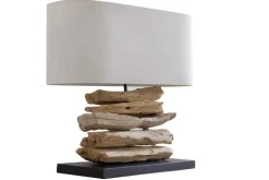 Handgearbeitete Treibholz Lampe RIVERINE 55cm creme Leinenschirm Tischleuchte