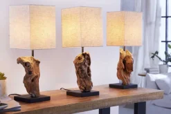 Handgearbeitete Treibholz Tischlampe HYPNOTIC 45cm beige mit Leinenschirm