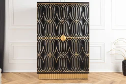 Handgefertigter Barschrank PIAZZA SAN MARCO 140cm grau gold Mangoholz massiv 3D-Design