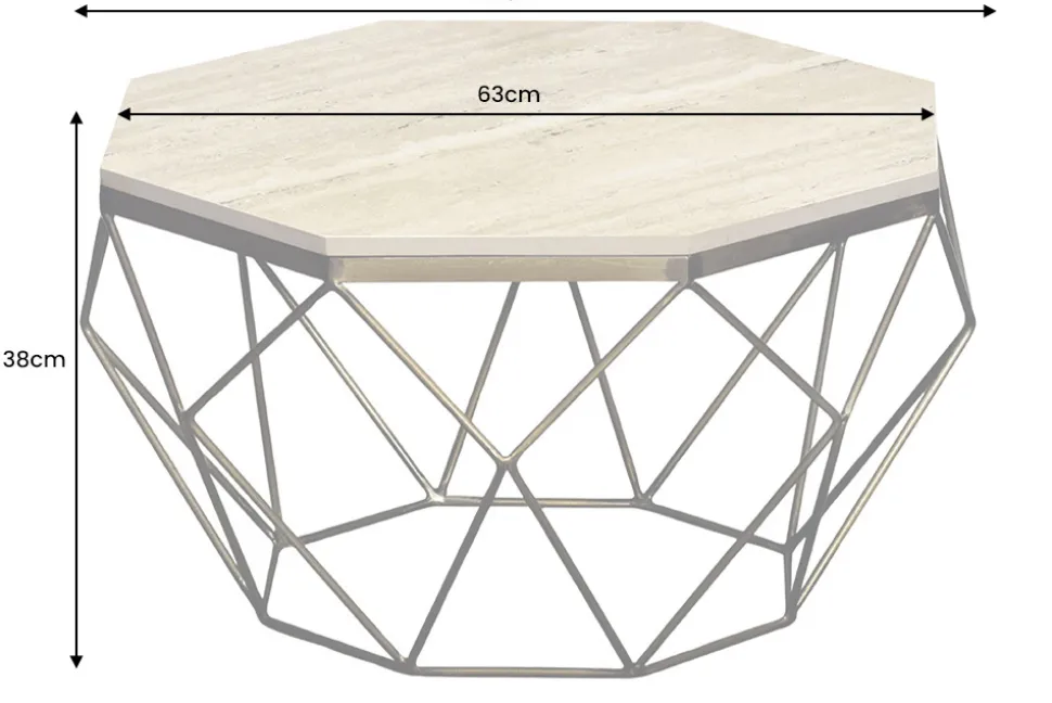 Handgefertigter Couchtisch DIAMOND 70cm beige Travertin messing Eisen