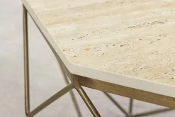 Handgefertigter Couchtisch DIAMOND 70cm beige Travertin messing Eisen