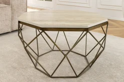 Handgefertigter Couchtisch DIAMOND 70cm beige Travertin messing Eisen