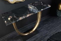 Handgefertigter Konsolentisch OMEGA 80cm schwarz Marmor gold Metall