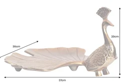 Handgefertigte Servierplatte WILDLIFE PEACOCK 40cm gold Metall Pfauen-Skulptur