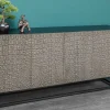 Handgefertigtes Sideboard CROCO 180cm grau schwarz Mangoholz mit 3D Schnitzereien massiv Metall