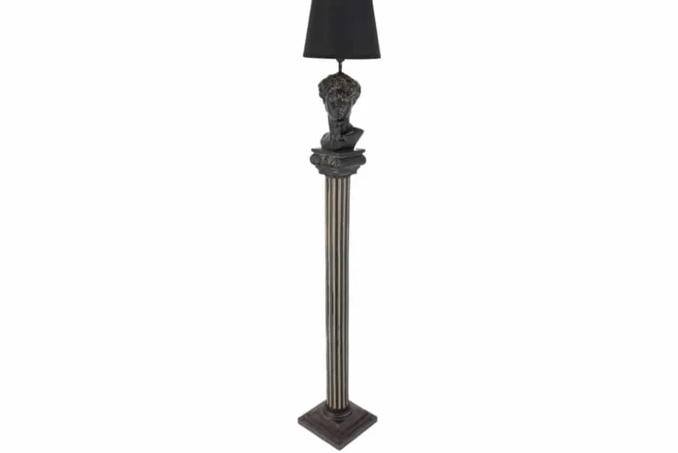 Handgefertigte Stehlampe DAVID 120cm schwarz mit Büste Stoffschirm