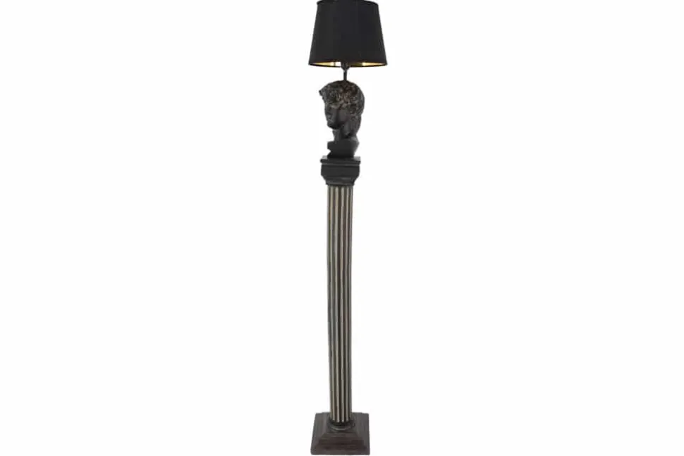 Handgefertigte Stehlampe DAVID 120cm schwarz mit Büste Stoffschirm