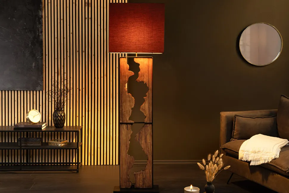 Handgefertigte Stehlampe DESIGNED BY NATURE 165cm natur schwarz Regenbaumholz