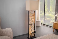 Handgefertigte Stehlampe EUPHORIA 165cm natur Longanholz beige mit Lampenschirm
