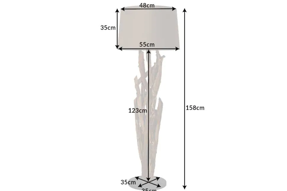 Handgefertigte Stehlampe WILD NATURE 158cm grau Treibholz Stehleuchte Leinenschirm