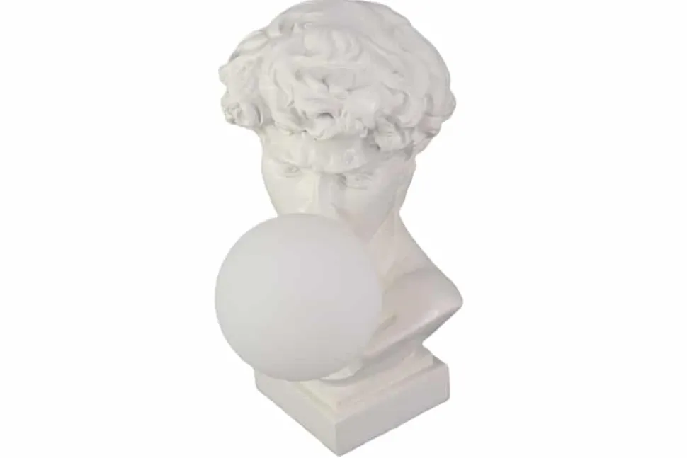 Handgefertigte Tischlampe DAVID 30cm weiß Büste mit Lampenkugel