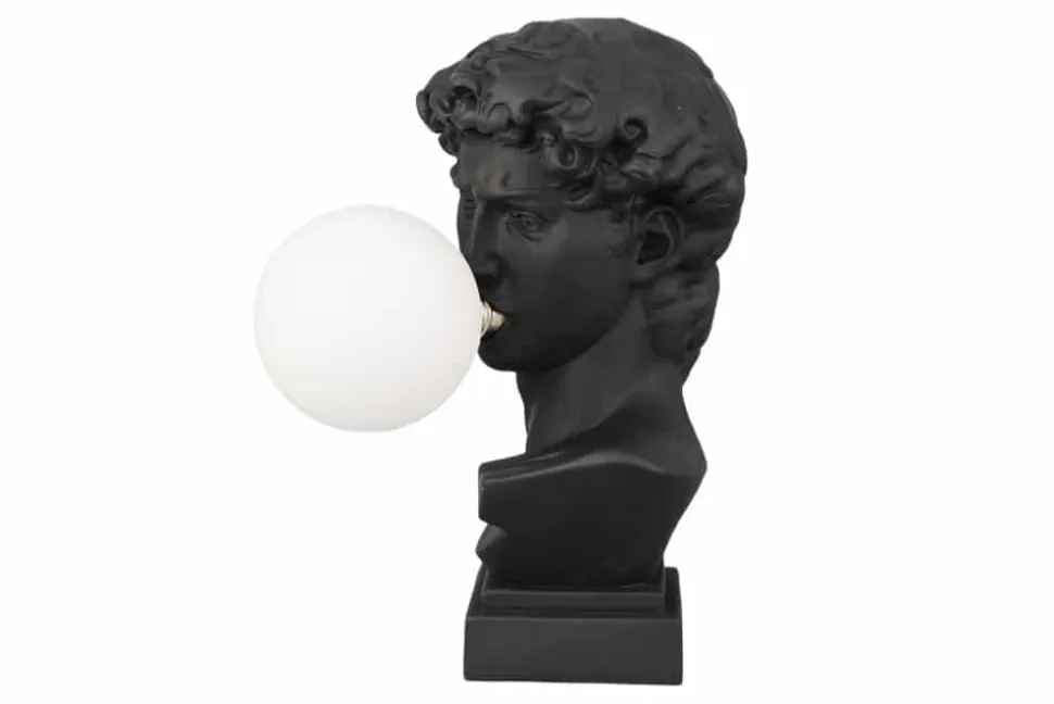 Handgefertigte Tischlampe DAVID 30cm schwarz Büste mit weißer Lampenkugel