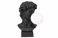 Handgefertigte Tischlampe DAVID 30cm schwarz Büste mit weißer Lampenkugel