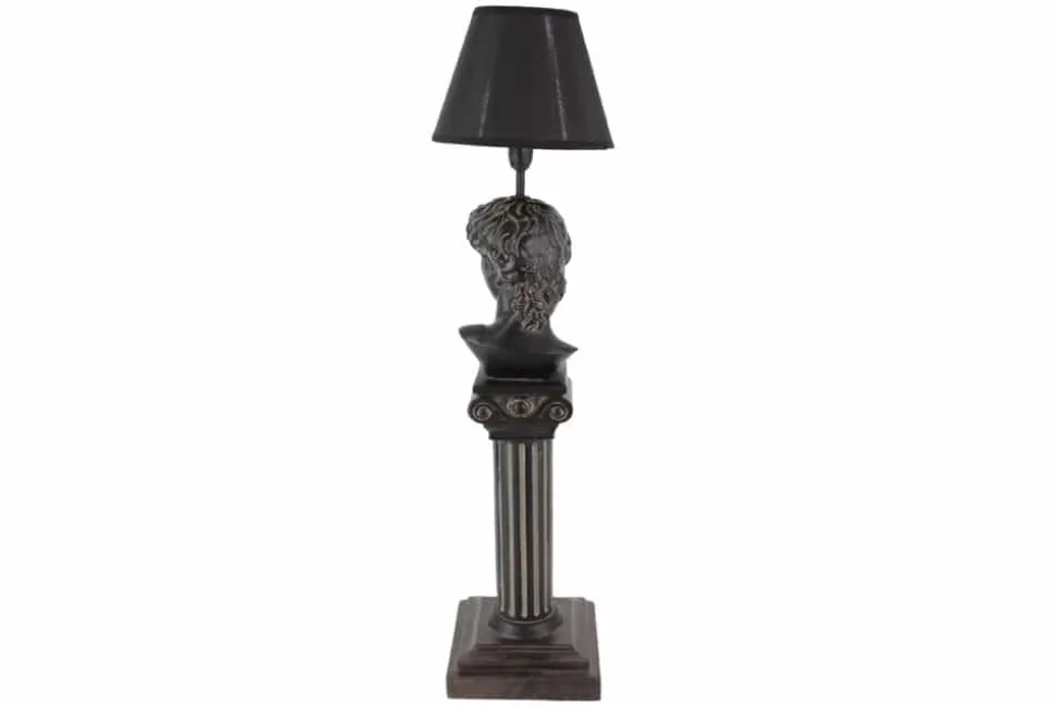 Handgefertigte Tischlampe DAVID 70cm schwarz mit Büste Stoffschirm