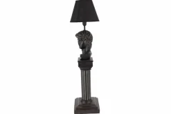 Handgefertigte Tischlampe DAVID 70cm schwarz mit Büste Stoffschirm