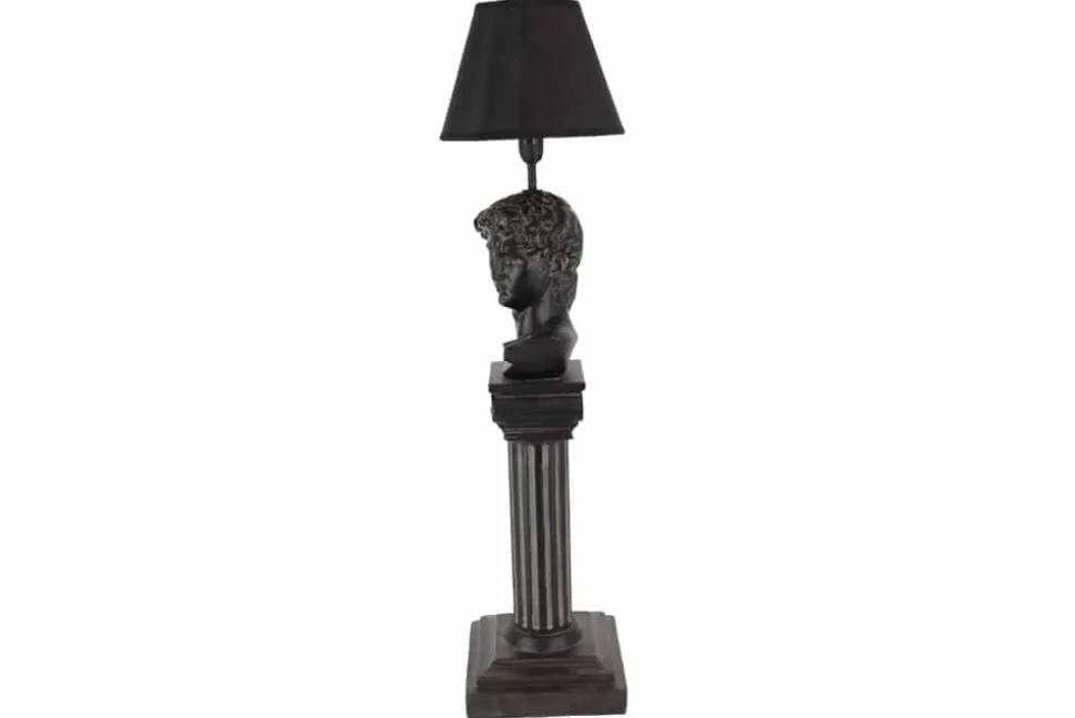 Handgefertigte Tischlampe DAVID 70cm schwarz mit Büste Stoffschirm