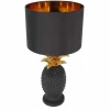 Handgefertigte Tischlampe PINEAPPLE 50cm schwarz Ananas-Design gold mit Stoffschirm