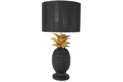 Handgefertigte Tischlampe PINEAPPLE 50cm schwarz Ananas-Design gold mit Stoffschirm