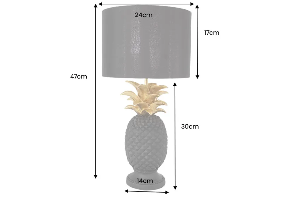 Handgefertigte Tischlampe PINEAPPLE 50cm schwarz Ananas-Design gold mit Stoffschirm