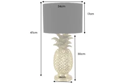 Handgefertigte Tischlampe PINEAPPLE 50cm gold schwarz Ananas-Design mit Stoffschirm
