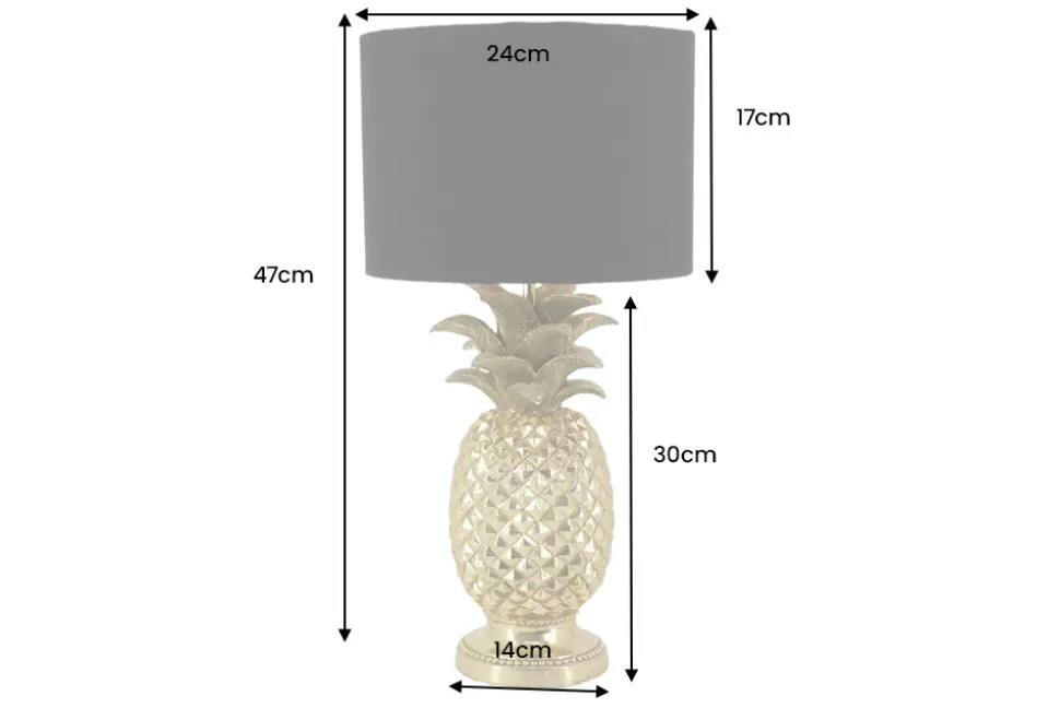 Handgefertigte Tischlampe PINEAPPLE 50cm gold schwarz Ananas-Design mit Stoffschirm