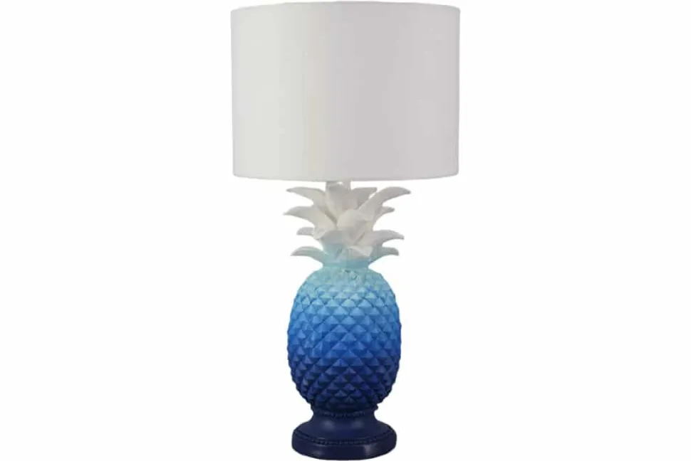 Handgefertigte Tischlampe PINEAPPLE 50cm blau weiß Ananas-Design mit Stoffschirm