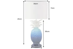 Handgefertigte Tischlampe PINEAPPLE 50cm blau weiß Ananas-Design mit Stoffschirm
