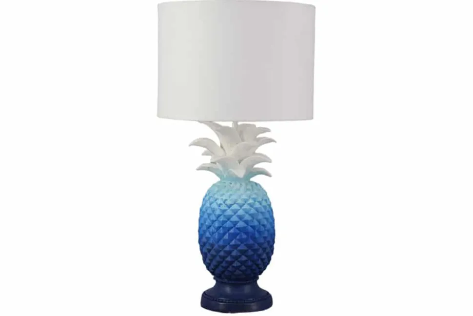 Handgefertigte Tischlampe PINEAPPLE 50cm blau weiß Ananas-Design mit Stoffschirm