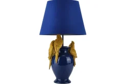 Handgefertigte Tischlampe PARROT 55cm blau gold Papagei-Skulptur Stoffschirm