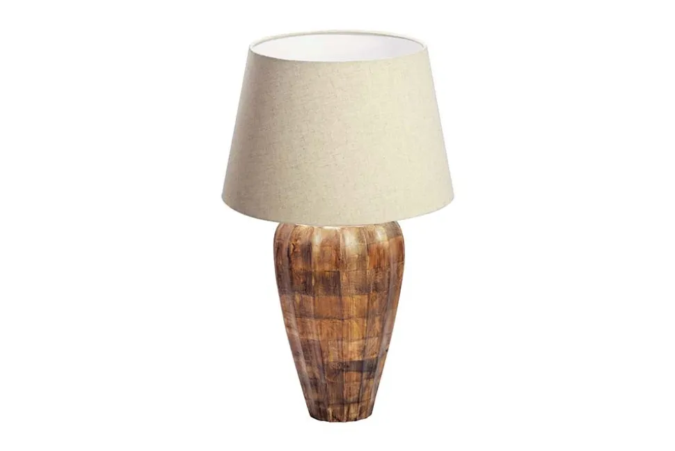 Handgefertigte Tischlampe PURE NATURE 65cm weiß natur Mangoholz mit Stoffschirm