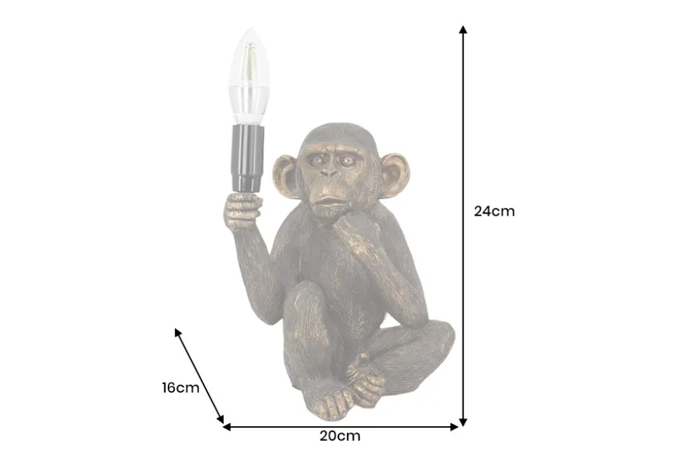 Handgefertigte Tischlampe SCHIMPANZEE 25cm schwarz Affen-Skulptur