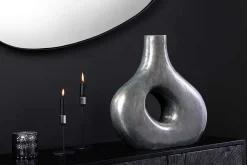 Handgefertigte Vase RING 40cm dunkelgrau Metall Dekoration Blumenvase