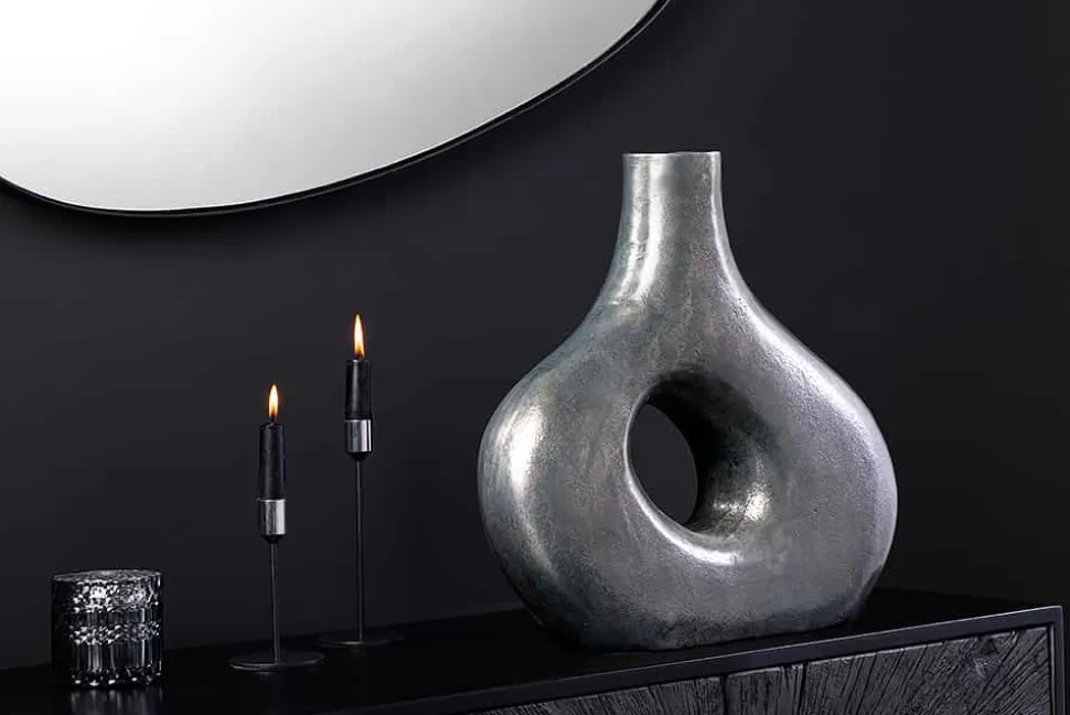 Handgefertigte Vase RING 30cm dunkelgrau Metall Dekoration Blumenvase