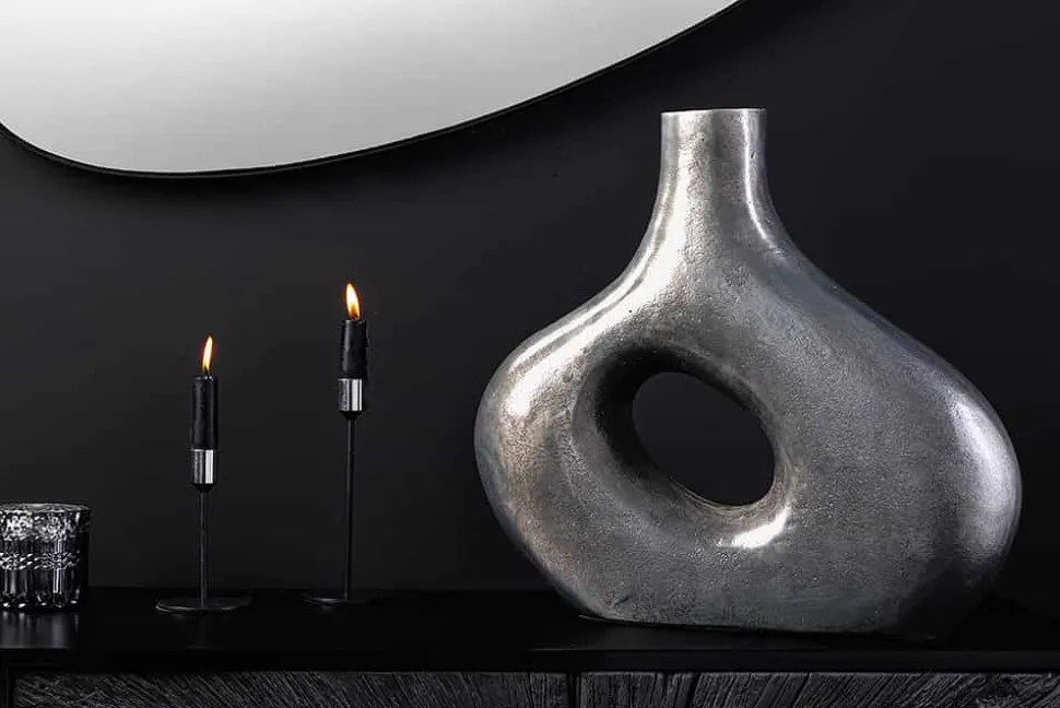 Handgefertigte Vase RING 30cm dunkelgrau Metall Dekoration Blumenvase