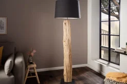 Handmade Stehlampe ROUSILIQUE 180cm schwarz Treibholzlampe Leinenschirm Baumstamm
