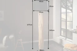 Handmade Stehlampe ROUSILIQUE 180cm schwarz Treibholzlampe Leinenschirm Baumstamm