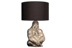 Handmade Tischlampe KONG 60cm silber Metall Affe Gorilla Dekoleuchte schwarzer Lampenschirm