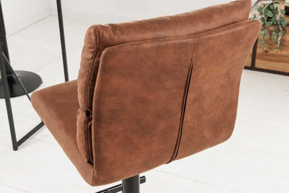 Höhenverstellbarer Barhocker COMFORT antik braun Microfaser drehbar mit Lehne Metall schwarz