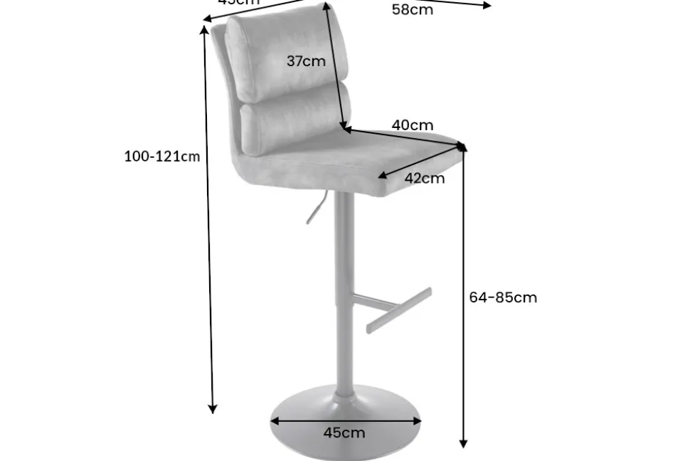 Höhenverstellbarer Barhocker COMFORT grau Cord drehbar mit Lehne Metall schwarz