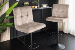 Höhenverstellbarer Barhocker MODENA champagner beige Samt Metall schwarz drehbar