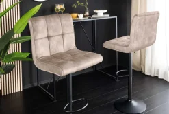 Höhenverstellbarer Barhocker MODENA champagner beige Samt Metall schwarz drehbar